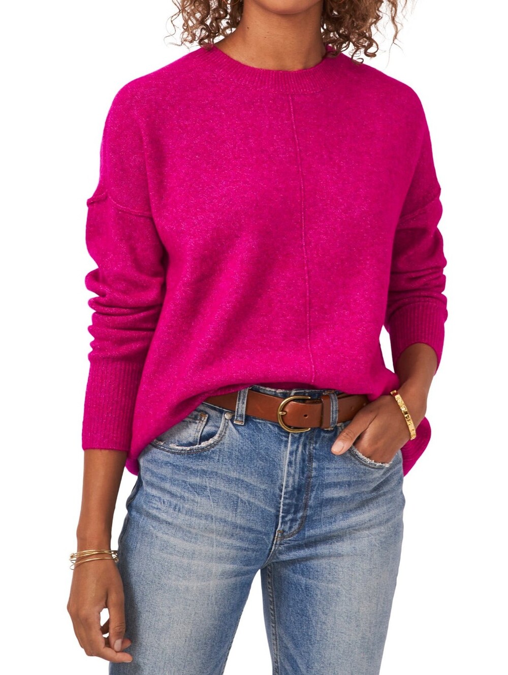 Vince Camuto Hot Pink Oversized Center Seam Crewneck Sweater - Size XXL